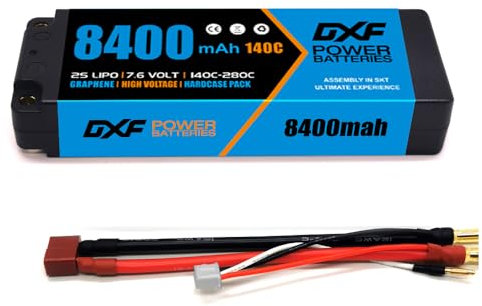 DXF 1 Paquets Batterie lipo 2s Haute Performance pour Voitures rc - 8400mah 140c 5mm- Compatible emaxx, Bandit, rustler, losi, axial, Tamiya - lipo 2s pour Passe-Temps à l'échelle 1/10 et 1/8