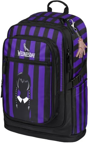 Baagl Schulrucksack Für Mädchen Teenager, Ergonomischer Kinderrucksack mit Laptopfach Für Schule, Extrem Leicht Rucksack mit Brustgurt und Reflektierenden Elementen (Wednesday)