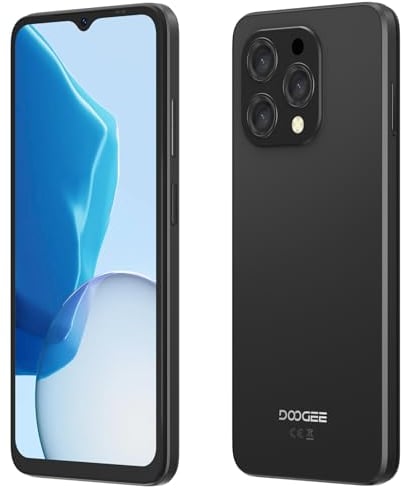 DOOGEE N55 Pro Smartphone ohne Vertrag, 16GB RAM + 256GB Speicher, Android 14 Handy, 6.56 Zoll HD+ Display, Octa-Core, 13MP+8MP AI Kamera, 5150mAh Akku, Dual SIM 4G, Schwarz