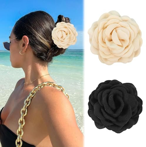 Auiremrti Pinzas para el pelo de rosas para mujer, pinzas grandes hawaianas para el pelo, pinzas de pelo florales, pinzas de garras de rosas florecientes, fuerte sujeción para cabello grueso
