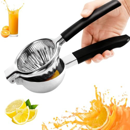 Manual Lemon Squeezer, Stainless Steel Lemon Juicer with Metal Squeezer Bowl, Non-Slip Grip, Dishwasher Safe, Heavy Duty Juice Extractor Single Press Citrus Juicer