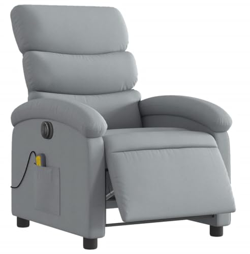 KOIECETA Massagesessel Elektrisch Relaxsessel mit Liegefunktion Vibrationsfunktion Fernsehsessel für Wohnzimmer Liegesessel TV Sessel Stoff (Hellgrau)