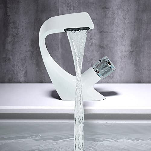 Rubinetto per lavabo, bianco, a cascata, design moderno, miscelatore monocomando monocomando per lavabo, miscelatore freddo e caldo