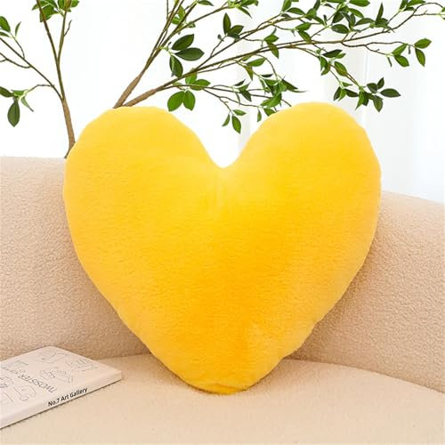 Herzkissen, Herz Kissen Kinderzimmer Decor, Kuschelkissen Kinder Herzform Dekokissen Kopfkissen Kissen Zierkissen für Mädchen & Jungen Zuhause Schlafzimmer Deko (Gelbes Herz,40cm)