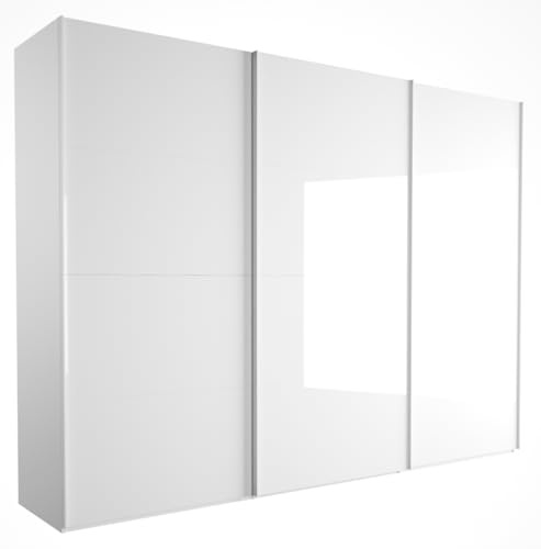 Composad Armoire à 3 Portes coulissantes de la Ligne Systema, Armoire de Chambre à Coucher, Grande et Moderne, (LxHxP): 304,2 x 222,6 x 67,1 cm, Couleur Blanc laqué, fabriqué en Italie