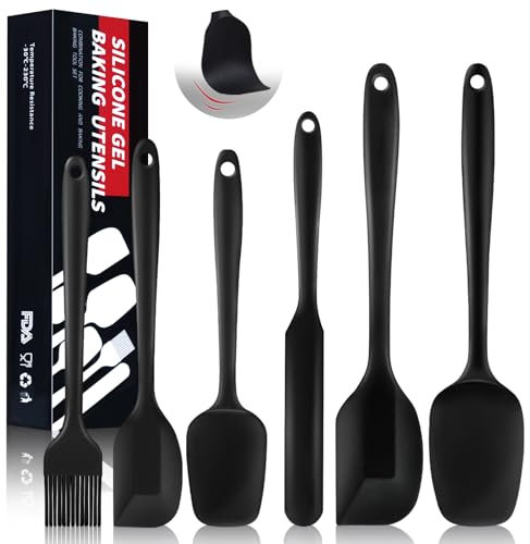 6 Pièces Spatule Silicone Cuisine, Demi Spatule, Grande & Mini Spatule Pâtisserie sans Soudure, Résistant à la Chaleur de Anti-adhé, Ne Raye Pas Les Casseroles, pour Pâtisserie et Cuisine (Noir)