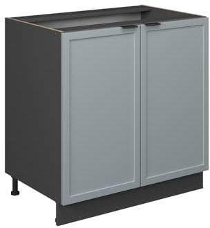 Vicco Küchenunterschrank Fame-Line, Hellblau-grau/Anthrazit 80 cm | MDF-Front · Ohne Arbeitsplatte · Höhenverst. Füße · Metallgriffe · Soft-Close