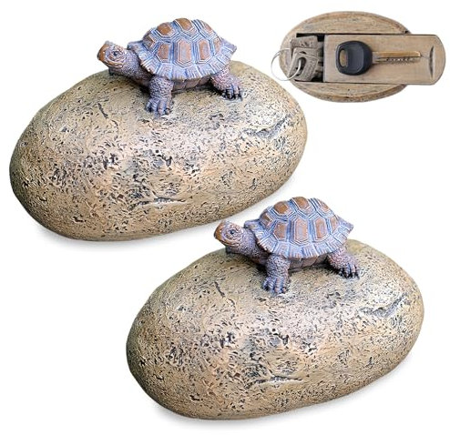 WIYETY 2 pezzi nascondiglio chiave per esterni, pietra con scomparto segreto, cassaforte per chiavi, nascondiglio per chiavi, nascondiglio per chiavi effetto pietra (tartaruga)