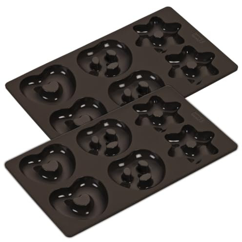 Lurch FlexiForm Keksform Lebkuchen (Brezeln Herzen Sterne) 2er Set / 2 Backformen für Kekse 17 x 30 cm aus 100% BPA-freiem Platin Silikon, braun