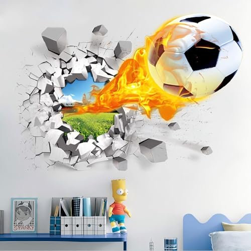 3D Wandaufkleber Fußball, Durchbruch Wandsticker für Kinderzimmer Jungen, 50cm*70cm