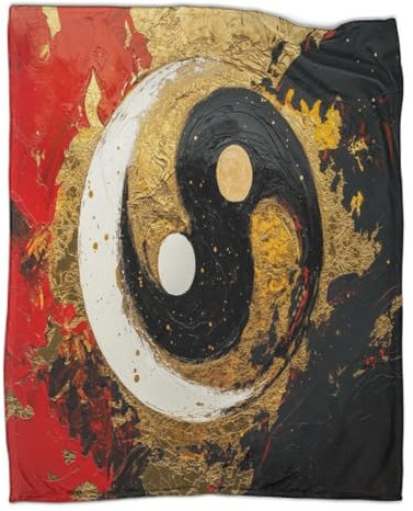 OSBELE Symbole Yin Yang Couverture Impression 3D Laque Style de Peinture Couvre-lit Conçu Doux Et Chaud en Microfibre Literie Canapé Literie 70x80inch(180x200cm)