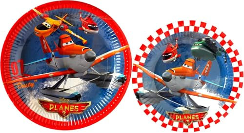 Disney Set fiesta cumpleaños Party Planes 16 platos de papel, 8 grandes (23 cm) + 8 platos pequeños (20 cm)