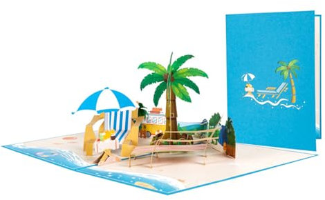 Koboko Pop Up Karte Strandurlaub, 3D Urlaubskarte, Pop Up Karte Reise Urlaub, Geschenkkarte Reisegutschein für Geburtstag Urlaub Reise, Urlaubsgutschein Geburtstagskarte