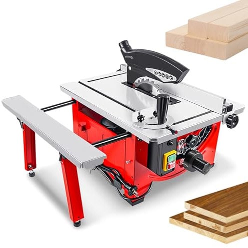SAIYERUS Table Saw for Jobsite, Table Saw 8.25 inch 7200 RPM Cutting Speed, 2900W Portable Compact Table Saw Adjustable Cut Depth and Angle for DIY Woodworking and Furniture Making,52 x 65cm