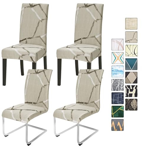 Alishomtll Stretch Stuhlbezug 4er/6er Set Grau Stuhlhussen Schwingstuhl Elastische Stuhlhussen Abnehmbarer Waschbarer Esszimmerstühle Bezüge für Restaurant Hotel Bankett (Grau Tinte Linien, 4 Stück)