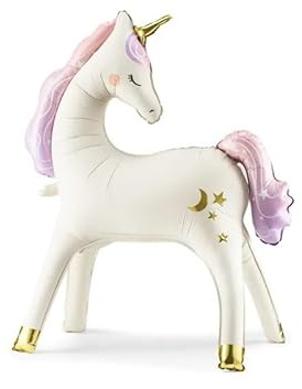 Standing Foil Balloon Unicorn, 95x86 cm, Beige with Gold and Rainbow Elements