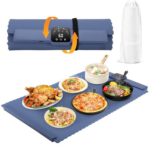 Elektrischer Speisewärmer, faltbar, flexibel, mit einstellbarer Temperatur und Timer für 4 Stunden, elektrische Heizplatte, Warmhalteplatte für Buffets, Partys, Bankett