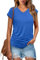 WIHOLL T Shirts for Women V Neck Summer Tops Ladies Cap Sleeve Basic Tshirts Hide Belly Loose Fit Casual Tees Blue Size 10-12