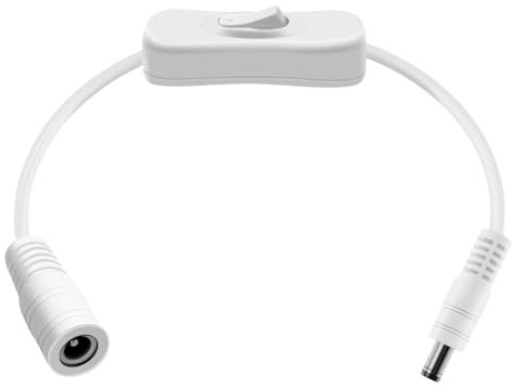 HuaLiSiJi Câble DC5521 avec Interrupteur 12V 24V 22AWG Cable Extension DC 5.5 x 2.1 Male Femelle pour Bande Lumineuse LED, Caméra CCTV, DVR ﻿ (Blanc, 0.3m)