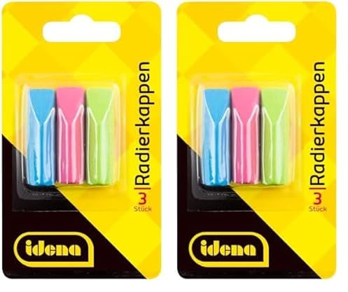 Idena 522227 - Radierkappen, 6er Pack, für Standart - Bleistifte, Farblich Sortiert