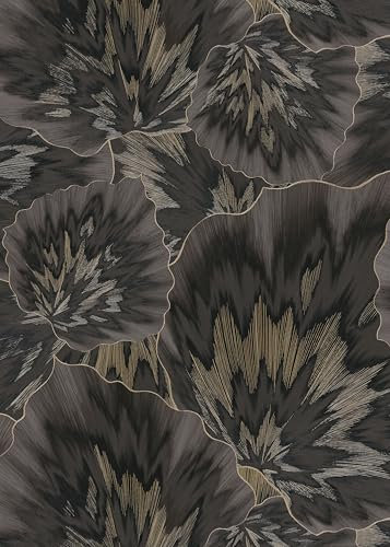 Bliss Large Scale Floral Motifs with Marble Effect Textured Vinyl Wallpaper in Black/Gold for Elegant Rooms Erismann 10402-15