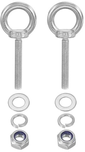 PATIKIL M8 x 50mm Boulon à Œil Avec Écrou, 2 Pièces 304 Acier Inoxydable Boulon à Œil À Épaules Pour Levage Vis Filetées Pour suspendu, Argent