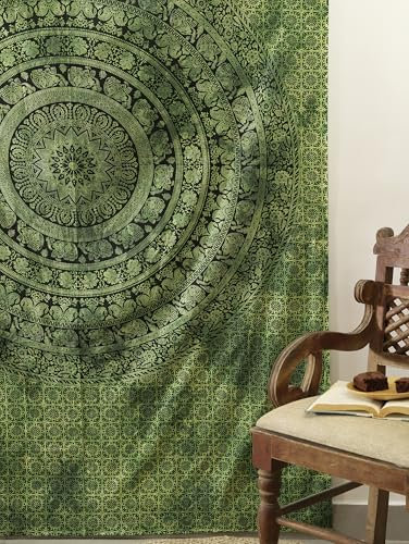 Popular Handicrafts Wandbehang mit zwei Mandala-Hippie-Mandala, psychedelischer Elefant, Wandbehang, indische Maditation, , Bohemian, Hippie, Schlafsaal, Raumdekoration, grün, 203 x 137 cm