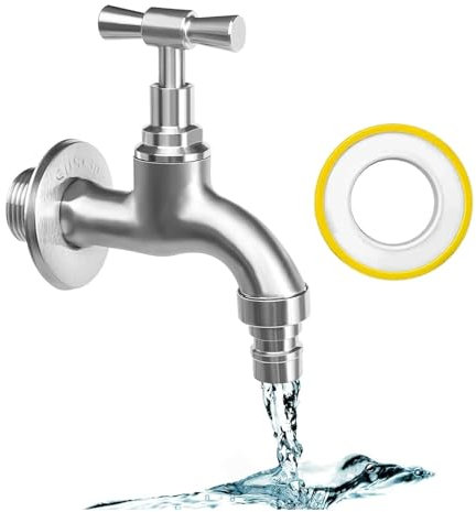 Jiavlyx Rubinetto Da Giardino In Acciaio Inox 304, 3/4Rubinetti Da Esterno, Antiruggine E Antigelo Rubinetti, Con Fermata Acqua A 10 M,per Giardino Lavatrice Macchina Pioggia Barile(3/4”Filo)