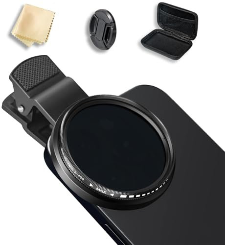 52 mm variabler ND2-400-Filter, ultradünn, mehrfach beschichtet, verstellbar, Neutraldichte-Clip-On-Objektiv, kompatibel mit iPhone 16, 15, 14, 13, 12, 11, Google Pixel und Smartphones