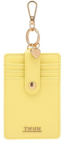 THUN Porta Carte con Gancio Giallo, Ecopelle, Collezione Sempre con Me, 7,5 x 11 cm