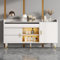 Buffet avec Portes vitrées, éclairage LED, tiroirs, Portes coulissantes, Commode en Bois pour Salon, Salle à Manger ou Couloir, Blanc, 140 x 38 x 76 cm