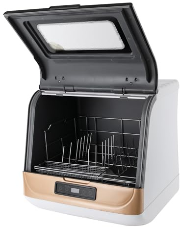 Mini lave-vaisselle portable avec différents modes de nettoyage, mini lave-vaisselle contrôle tactile, lave-vaisselle de table, comptoir avec couvercle flip top pour cuisine maison, appartements (or)
