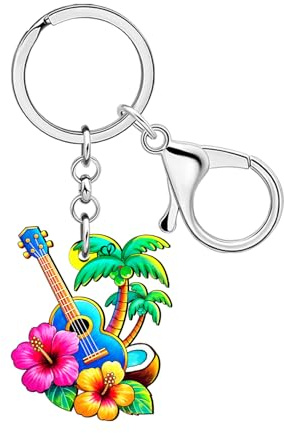 WEVENI Acrylic Hawaii Ukulele Guitar Keychain Palm Tree Charms Beach Jewellery Hawaiian Accessories Guitar Gifts for Women Girl