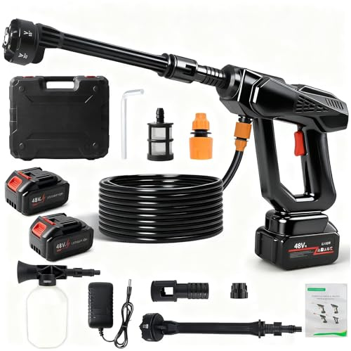 Topsky Akku Hochdruckreiniger, Mobiler Hochdruckreiniger mit 6-in-1 Düse – High Pressure Cleaner, tragbarer 48VH Elektro-Reiniger, 5M Schlauch für Auto, Terrasse, Garten, Zaun, Pool