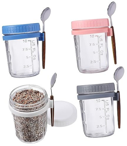 TOPPERFUN 2 Ensembles Conteneurs À Overnight Oats Verre De Pots Couvercles Et Cuillères Design Et Étanche Pour Stockage De Céréales Et Yaourt 4 Pièces * 2