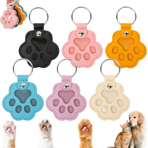 Hunde Erinnerung Schlüsselanhänger für Tierhaare, PU Leder, 6 Stück | Hund Fuß Form, mit Pinzette und Kurvenpinzette, Hundebesitzer Gedenkgeschenk, für Katzen und Hunde