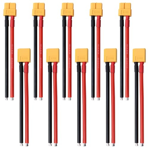 Tosiicop XT60 Stecker Kabel - 10 Stück XT60 Adapter Verlängerungskabel mit 12AWG Silikondraht für RC Lipo Akku Flugzeug Ferngesteuertes Auto Boot Outdoor-Akku 100mm (5 Female und 5 Male)
