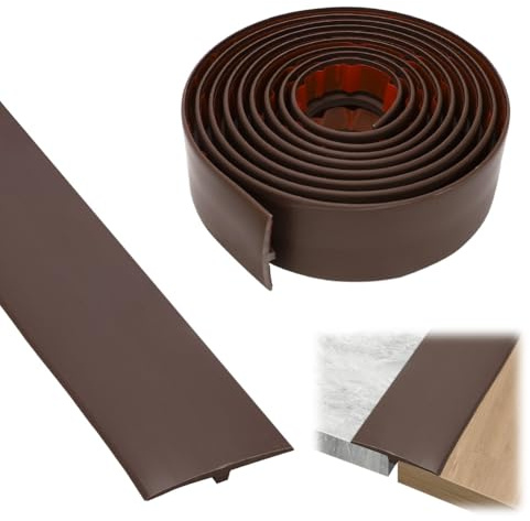 T Profil Übergangsleiste, PVC Türschwellen Leiste, 3M * 5CM Übergangsprofil Selbstklebend, Boden Höhenausgleich Abdeckleiste für Parkettböden Laminate Schwellen (Braun)