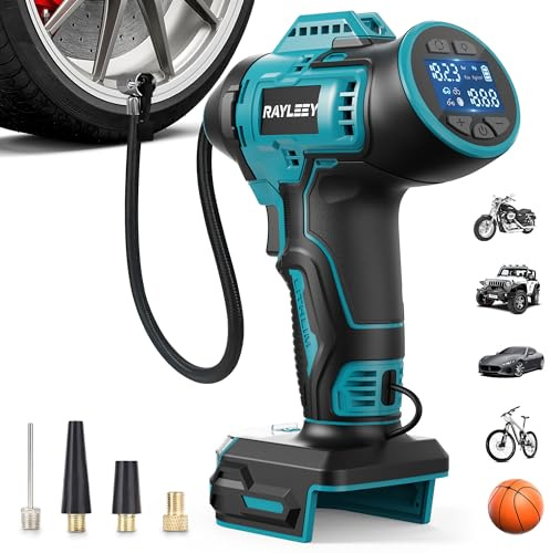 RAYLEEY Tyre Inflator Portable Air Compressor for Makita 18V Battery Power,160 PSI Cordless Portable Electric Air Pump with Digital Pressure Gauge for Car Motorcycles Bike Sport Ball Auto(No Battery)
