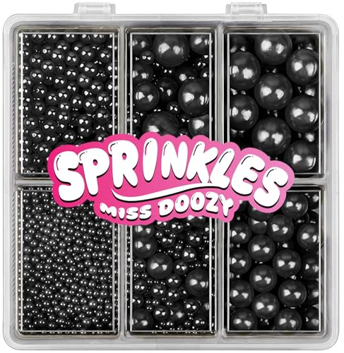 Perles Comestible de Sucre Noir (130g) - 4 Tailles de Perles pour Décor de Gâteaux, Cupcakes & Biscuits - Idéal pour Mariages, Anniversaires, Halloween, Noël, Sprinkles