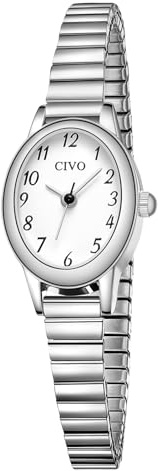 CIVO Silber Kleines Armbanduhr Damen: Edelstahl Dehnband Quartz Analog Wasserdicht Damenuhr - Stilvolles Accessoire für Arbeit Alltag