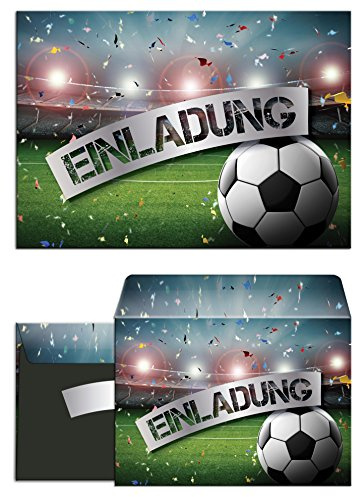 JuNa-Experten 12 Einladungskarten incl. 12 Umschläge zum Kindergeburtstag Fußball Fussball Party/Einladungen zum Geburtstag (12 Karten + 12 Umschläge)