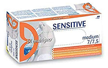 Multipro ESMS/M Sensitive Guanti Monouso in Lattice Non Medicali, Con Polvere, Bianco, Taglia M (Confezione da 100 Pezzi)