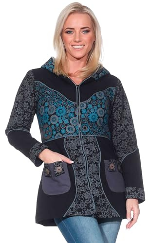 Kunst und Magie Damenmantel mit Kapuze Blumenmuster Jacke Baumwolle
