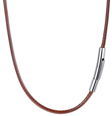 PROSTEEL Leather Necklace Cord with Clasp 2mm 22 inch Men Rope Chains for Pendant Collar Brown