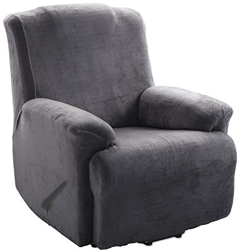 TIANSHU Samt Ruhesessel bezüge, Stretch Sesselschoner Elastisch Plush Couchbezug stilvolle Luxus-Möbelbezüge Anti-Rutsch-High Stretch Relaxsessel bezüge(Ruhesessel,Grau)