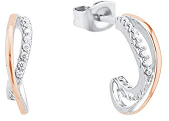 Amor Creolen 925 Sterling Silber Damen Ohrschmuck, mit Zirkonia synth., 1 cm, Bicolor, Kommt in Schmuck Geschenk Box, 2026195