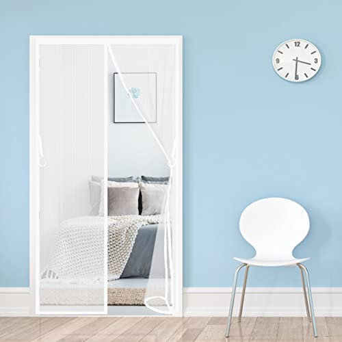 AMZERO Fliegengitter Tür Magnetisch Balkontür, 160x200cm Insektenschutz Fliegengitter Dachfenster Full Frame Klettverschluss für Balkontür Wohnzimmer Terrassentür, Weiß A