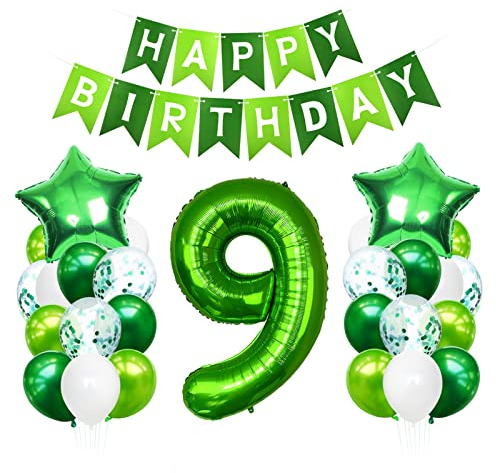Luftballon 9. Geburtstag Grün,Geburtstagsdeko Junge 9 Jahre Grün,Riesen Folienballon Zahl 9,Ballon 9 Deko zum Geburtstag,Helium Ballon 9