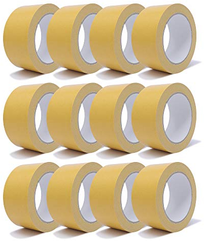 gws 12 Rollen Doppelseitiges Verlegeband 50mm x 25m,Stark klebendes Teppichband für Teppiche & PVC-Böden, Profi-Qualität